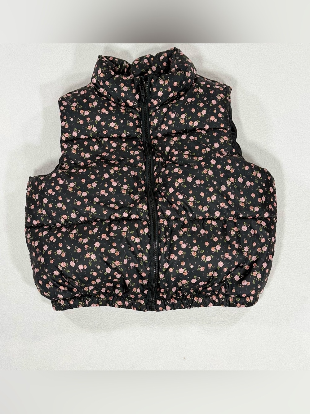 Self Esteem Girls' Black Pink Floral Puffer Vest Full Zip Size Large Feminine